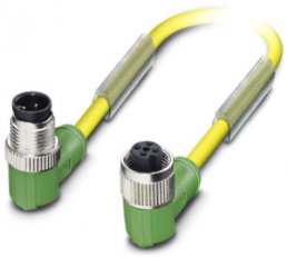 Sensor actuator cable, M12-cable plug, angled to M12-cable socket, angled, 4 pole, 0.3 m, PUR/PVC, yellow, 4 A, 1696138