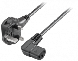 Device connection line, UK, plug, angled on C13 jack, angled, black, 3 m