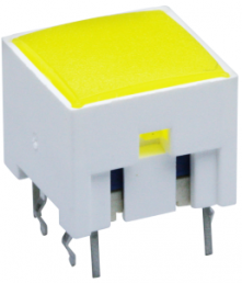 Short-stroke pushbutton, Form A (N/O), 100 mA/42 V AC/DC, illuminated, actuator (yellow), 3.3 N, THT