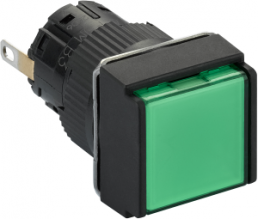 Signal light, waistband square, green, front ring black, mounting Ø 16 mm, XB6ECV3BP
