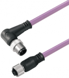 Bus line, M12-plug, angled to M12 socket, straight, PUR, 10 m, purple