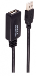 USB 2.0 extension line, USB plug type A to USB socket type A, 15 m, black