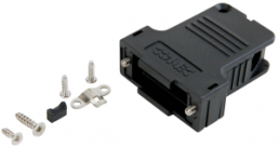 D-Sub connector housing, size: 1 (DE), angled 45°, cable Ø 4 to 6.3 mm, PBT, black, 165X13419XE