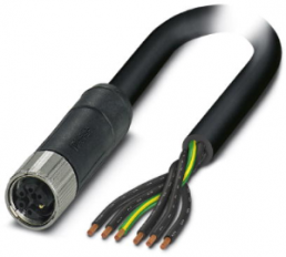 Sensor actuator cable, M12-cable socket, straight to open end, 6 pole, 1.5 m, PUR, black, 8 A, 1414901