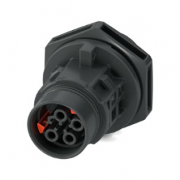 Circular connector, frontpanel, black, 4 poles, 0,5 - 2,5 mm², 400 V, 25A, screw, female, for AC