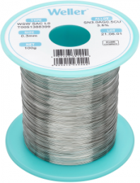 Solder wire, lead-free, SAC (Sn3.0Ag0.5Cu3.5%), Ø 0.3 mm, 100 g