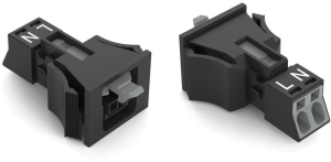 Socket, 2 pole, snap-in, push-in, 0.25-1.5 mm², black, 890-722