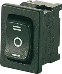 Rocker switch, black, 1 pole, On-Off-On, Changeover switch, 6 (2) A/250 VAC, IP40, unlit, printed