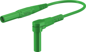 Measuring lead with (4 mm plug, spring-loaded, straight) to (4 mm plug, spring-loaded, angled), 1 m, green, silicone, 1.0 mm², CAT III