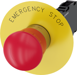 Emergency stop, rotary release, mounting Ø  22.3 mm, unlit, 500 V, 1 Form B (N/C) + 1 Form A (N/O), 3SU1150-1HB20-1FG0