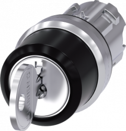 Key switch RONIS, unlit, latching/groping, waistband round, 2 x 45°, trigger position 0 + 1, mounting Ø 22.3 mm, 3SU1050-4BN51-0AA0