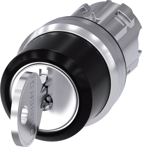 Key switch RONIS, unlit, latching/groping, waistband round, 2 x 45°, trigger position 0 + 1, mounting Ø 22.3 mm, 3SU1050-4BN51-0AA0