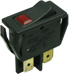 Rocker switch, red, 1 pole, On-Off, off switch, 16 (4) A/250 VAC, 10 (4) A/250 VAC, IP40, illuminated, printed