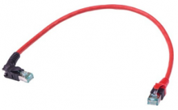 Patch cable, RJ45 plug, angled to RJ45 plug, straight, Cat 6A, S/FTP, LSZH, 0.3 m, red