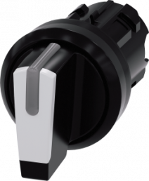 Toggle switch, illuminable, groping, waistband round, white, front ring black, 2 x 45°, mounting Ø 22.3 mm, 3SU1002-2BM60-0AA0