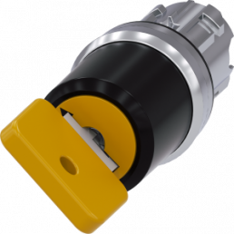 Key switch O.M.R, unlit, latching, waistband round, yellow, 90°, trigger position 1, mounting Ø 22.3 mm, 3SU1050-4JF21-0AA0