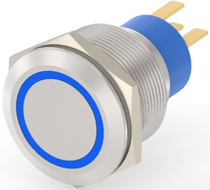Switch, 1 pole, silver, illuminated  (blue), 0.4 A/250 VAC, mounting Ø 22.2 mm, IP67, 1-2213772-8