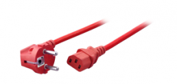 Power cord, Europe, plug type E + F, angled on C13 jack, straight, H05VV-F3G0.75mm², red, 1.8 m