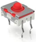 Short-stroke pushbutton, 1 Form A (N/O), 0.1 A/35 V, unlit , actuator (red, L 1.4 mm), 12 N, THT