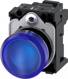 Indicator light, 22 mm, round, metal, high gloss,blue, lens, smooth, 110 V AC
