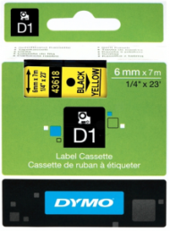 Labelling tape cartridge, 6 mm, tape yellow, font black, 7 m, S0720790
