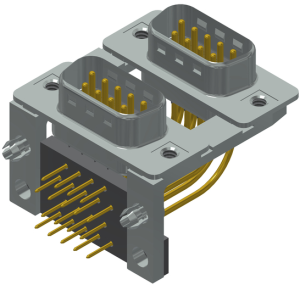 D-Sub plug, 9 pole, high density, equipped, pin header/pin header, angled, solder pin, 163A19489X