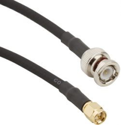 Coaxial Cable, BNC plug (straight) to SMA plug (straight), 50 Ω, RG-58/U, grommet black, 153 mm, 245101-04-06.00