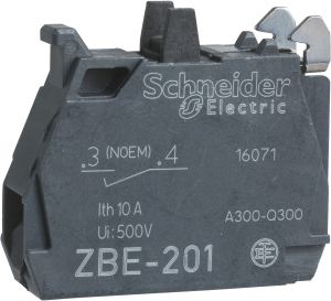 Auxiliary switch block, 1 Form A (N/O), 240 V, 3 A, ZBE1016P