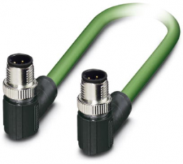 Network cable, M12-plug, angled to M12-plug, angled, Cat 5, SF/TQ, PUR, 5 m, green