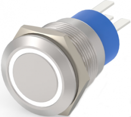 Pushbutton switch, 1 pole, silver, illuminated  (white), 5 A/250 V, mounting Ø 19.2 mm, IP67, 2-2213767-3