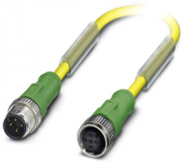 Sensor actuator cable, M12-cable plug, straight to M12-cable socket, straight, 4 pole, 0.3 m, PUR/PVC, yellow, 4 A, 1696015
