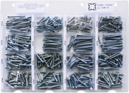 Sheet metal screws set, M2.5 to M6, Galvanized steel, DIN 84, DIN 956, DIN 964, DIN 912-8.8