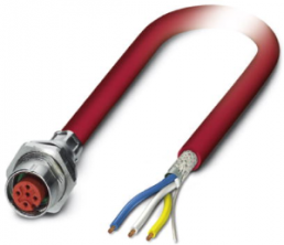 Sensor actuator cable, M12-cable socket, straight to open end, 4 pole, 0.5 m, PVC, red, 4 A, 1559819