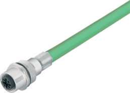 Sensor actuator cable, M12-flange socket, straight to open end, 4 pole, 0.5 m, PUR, green, 4 A, 70 3734 705 04