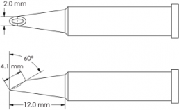 Soldering tip, Hoof shape, Ø 2 mm, (L) 12 mm, GT6-HF6020V