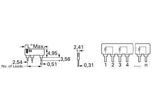 Resistor network, SIP-10, 10 kΩ, 0.2 W, ±2 %, 5 resistors, L10-3S 103            10K