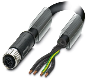 Sensor actuator cable, M12-cable socket, straight to open end, 4 pole, 10 m, PUR, black, 12 A, 1408846