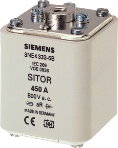 Semiconductor protective fuse, 500 A, aR, 440 V (DC), 800 V (AC), 100 kA breaking capacity, 3NE4334-6B