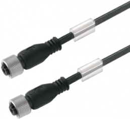 Sensor actuator cable, M12-cable socket, straight to M12-cable socket, straight, 3 pole, 8 m, PUR, black, 4 A, 1009160800