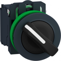 Selector switch, unlit, latching, waistband round, black, front ring black, 2 x 90°, mounting Ø 30.5 mm, XB5FD25