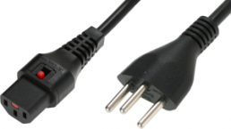 Device connection line, Switzerland, Plug Type J, straight on C13-connector, straight, H05VV-F3G1.0mm², black, 2 m