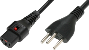 Device connection line, Switzerland, plug type J, straight on C13 jack, straight, H05VV-F3G1.0mm², black, 2 m