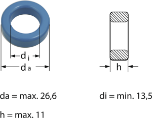 Ring core, N27, 2150 nH, ±25 %, outer Ø 25.3 mm, inner Ø 14.8 mm, (H) 11 mm