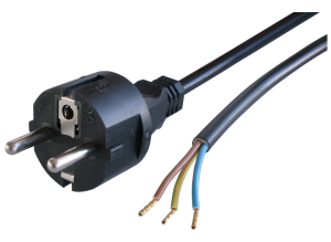 Connection cable, Europe, Plug Type E + F, straight on open end, H05VV-F3G1.5mm², black, 3 m