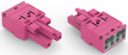 Socket, 2 pole, spring-clamp connection, 0.5-4.0 mm², pink, 770-282/080-000