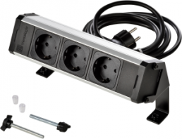 Surface-mounted power strip, 3-way, 2 m, 16 A, silver, 939627013