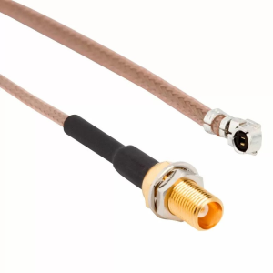 Coaxial Cable, MCX socket (straight) to AMC plug (angled), 50 Ω, RG-178, grommet black, 50 mm, 336503-08-0050