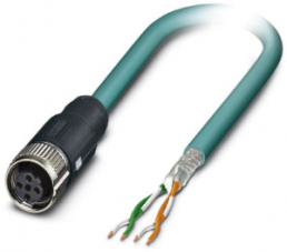 Network cable, M12 socket, straight to open end, Cat 5, SF/UTP, PUR, 2 m, blue