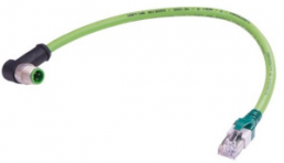 Sensor actuator cable, M12-cable plug, angled to RJ45-cable plug, straight, 4 pole, 3 m, PUR, green, 09486883018030