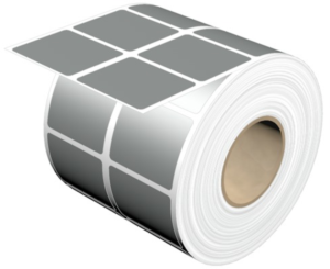 Polyester Label, (L x W) 38.1 x 31.75 mm, silver, Roll with 1000 pcs